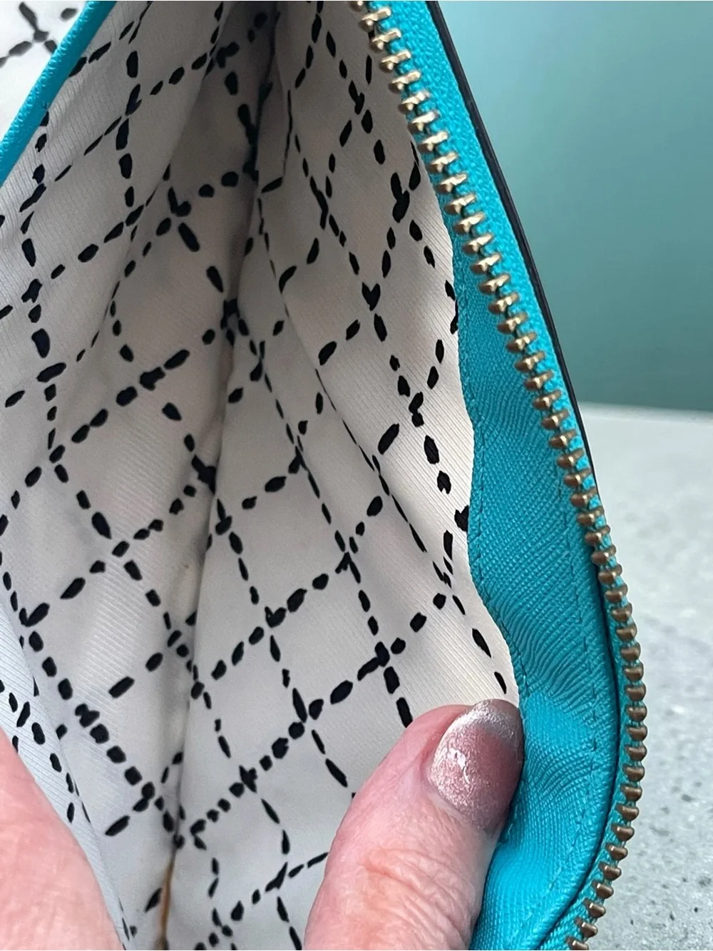 Kate Spade New York Teal Saffiano Leather Zip Around Wallet Clutch